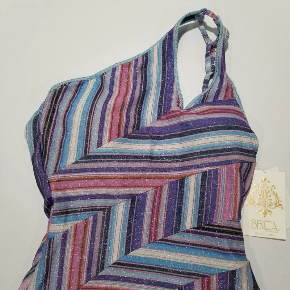 Becca South Coast Printed Metallic Asymmetrical One-Piece Swimsuit Size Small